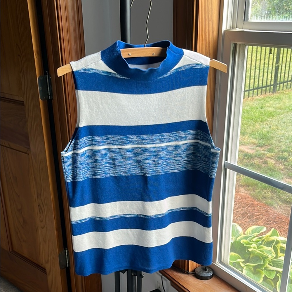 Nine West Blue and White Striped Sleeveless Top